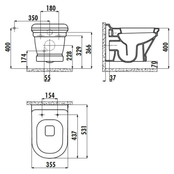 Унитаз подвесной с биде Creavit Antik 35,5x53,1x37 капучино (AN320-00CM00E-0000)