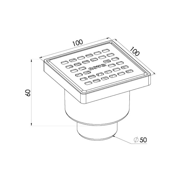 Трап вертикальный 50 мм. (100х100) Nova с решеткой из нерж.стали (сухой затвор) (5066)