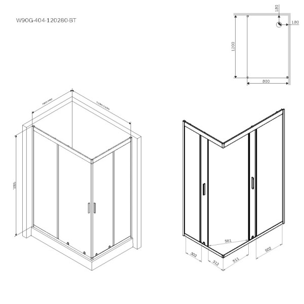 Душевое ограждение AM.PM Gem 80x120x190 стекло прозрачное, профиль черный матовый (W90G-404-120280-BT)