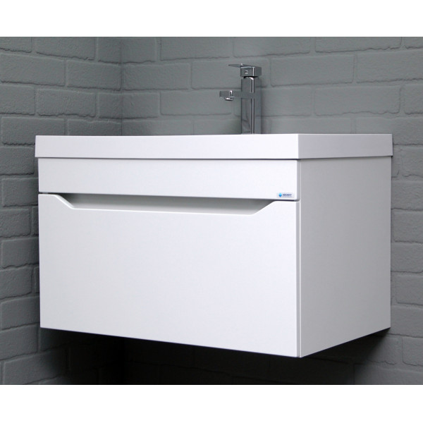 Тумба подвесная под умывальник Bazis 70 Ева с одним ящиком В1 Айсберг Домино (DA5902T)