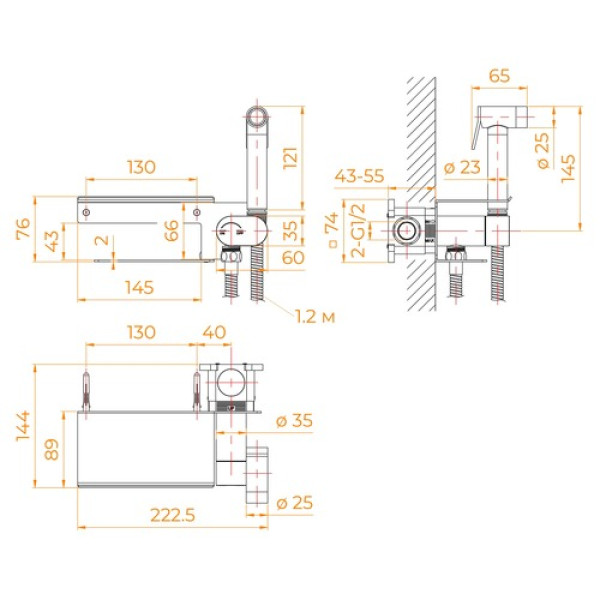 Смеситель с гигиеническим душем RGW SP-221-B черный (581408221-04)