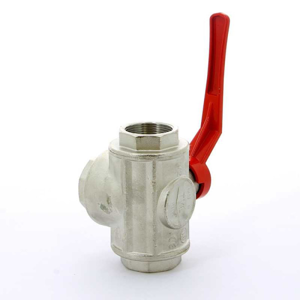Кран Itap 1 1/2" шаровый трёхходовой L-порт (красная ручка-рычаг) (1280112L)