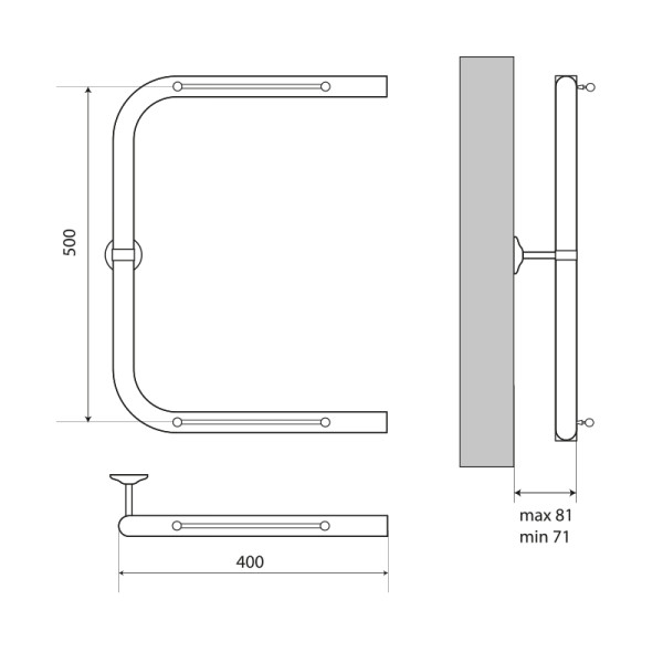 Полотенцесушитель водяной Melodia Moon Shelf 50х40 П-образный б/кронштейна (MTRMS5040)