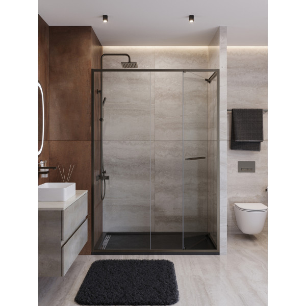 Душевая дверь Cezares Lux 140x195 стекло прозрачное, профиль оружейная сталь (LUX-B-FS-11-140-C-GM)