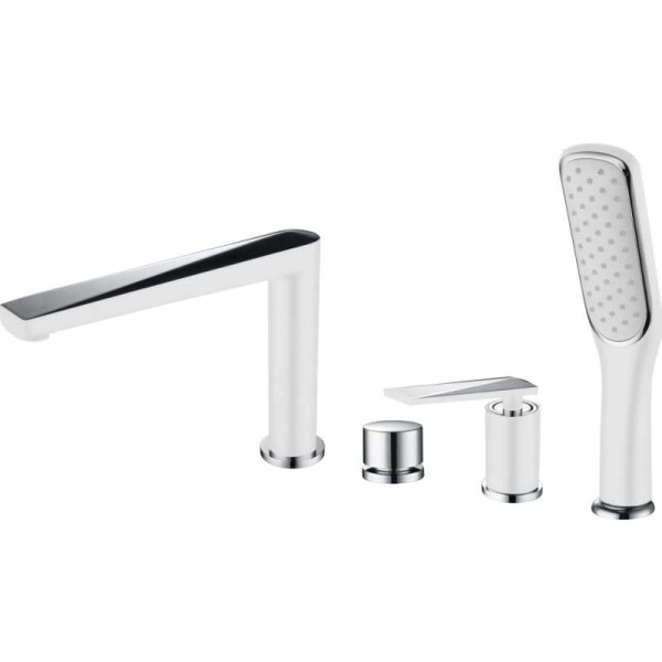 Смеситель на борт ванны Boheme Venturo с душевым гарнитуром белый / хром (370-W) Смеситель на борт ванны Boheme Venturo с душевым гарнитуром белый / хром (370-W)