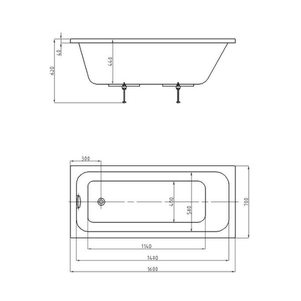 Ванна акриловая Aquatek ECO-Friendly Мия 160x70x44 только чаша без каркаса экрана и слив перелива белая (MIY160-0000001)