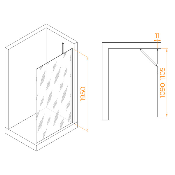 Душевая перегородка RGW WA-102B 1100 стекло тонированное, профиль черный (351010211-34)