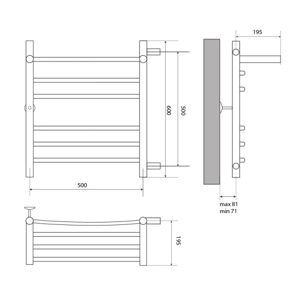 Полотенцесушитель водяной Melodia Shelf 500x600x1" П5 2x3 боковое подключение, хром, с полочкой