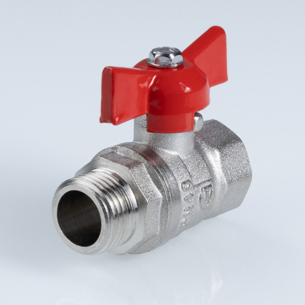 Кран 1/2" ВН шаровый Valtec Стандарт никелированный (ГОСТ, красная бабочка) VT.123.N.04