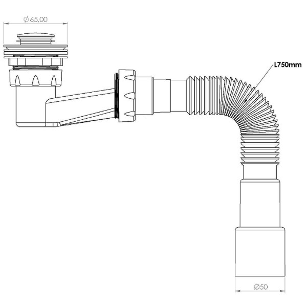 Сифон для душевого поддона Nova 1 1/2"х65 клик-клак с гибкой трубой 1 1/2"х40/50 (1650)