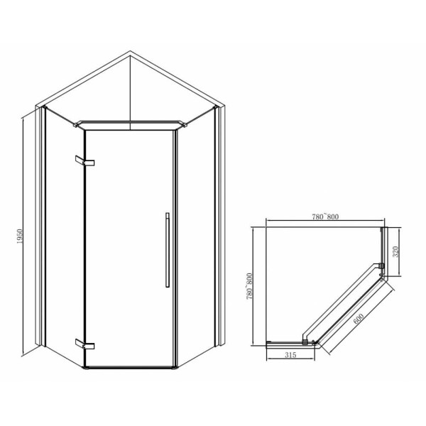 Душевой уголок ABBER Ewiges Wasser 80*80 стекло прозрачное, профиль черный (AG05080B)