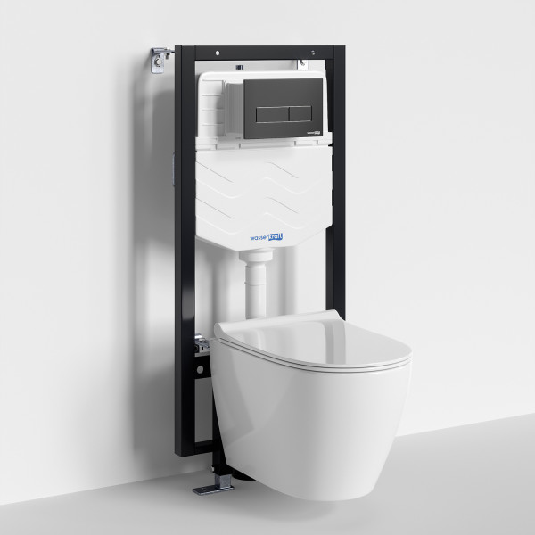 Комплект инсталляция с унитазом WasserKRAFT Vils с клавишей смыва черный матовый c сиденьем дюропласт (56TLT.010.ME.MB03.H002)