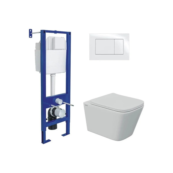 Комплект инсталляция с унитазом Berges Atom белая, унитаз Floe S Rimless 51 см, сиденье с soft-close (043368) Комплект инсталляция с унитазом Berges Atom белая, унитаз Floe S Rimless 51 см, сиденье с soft-close (043368)