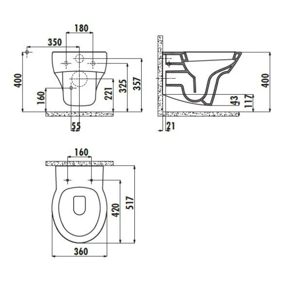Унитаз подвесной Creavit Jaws 36x51,7x33,7 белый (JW320.00100)