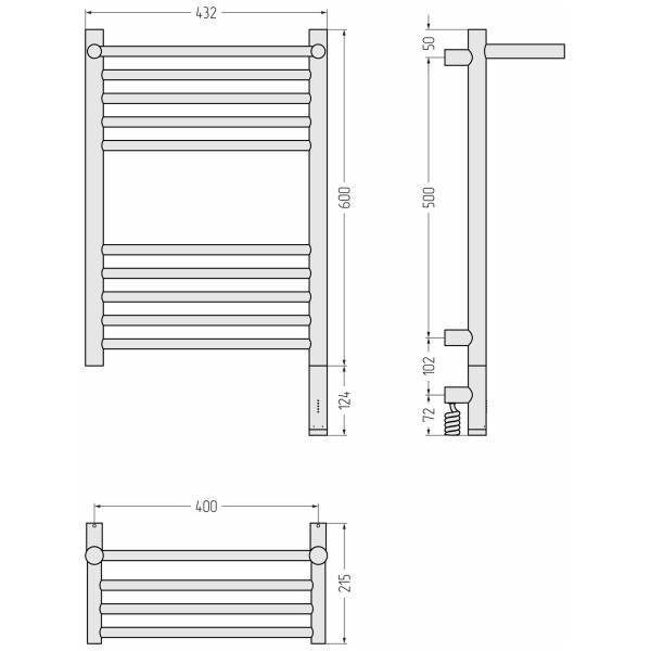 Полотенцесушитель электрический Сунержа Богема 3.1 600x400 с полочкой провод справа матовый чёрный (31-6007-6040)