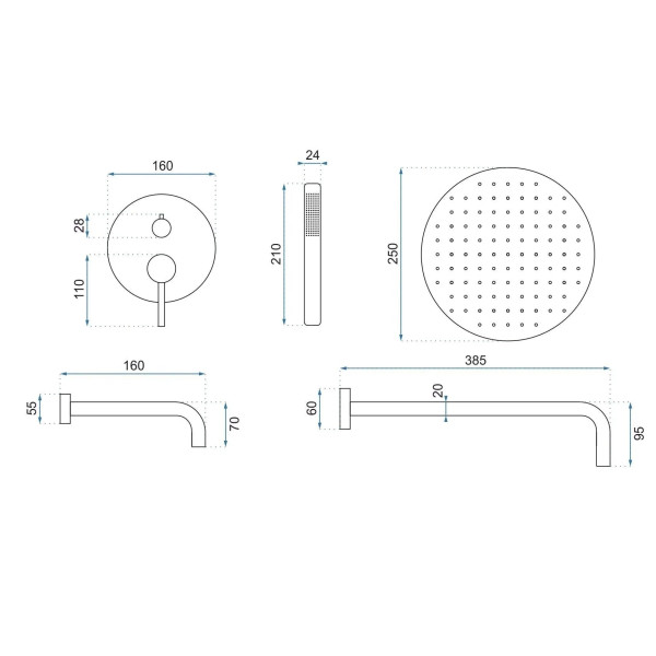 Душевая система для ванны с верхним душем Rea Lungo + Box White (REA-P6611)