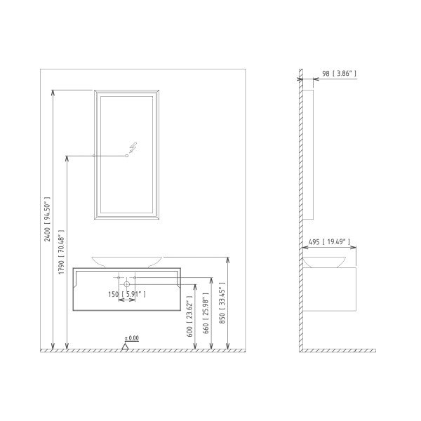 Зеркало с подсветкой Orka Craft 600x900x100 антрацит матовый (3000325)