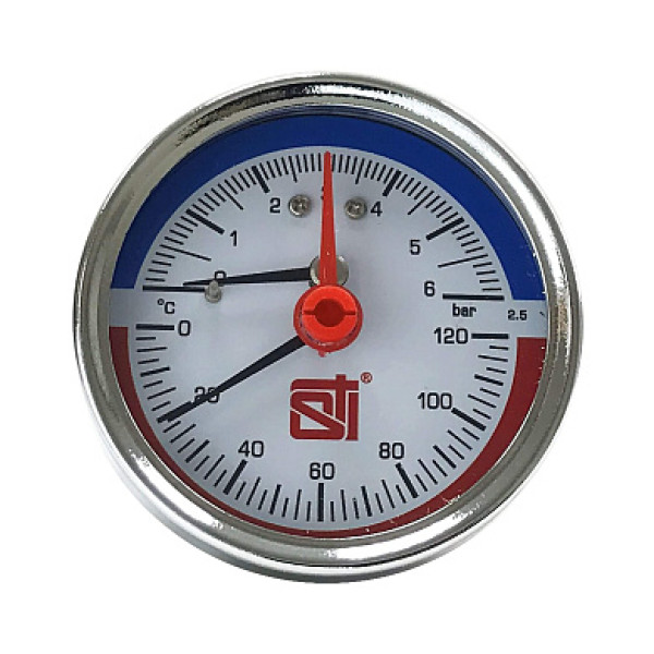 Термоманометр 1/2" 63 6 бар STI (аксиальный, 120°C) (ТТ000018941) Термоманометр 1/2" 63 6 бар STI (аксиальный, 120°C) (ТТ000018941)