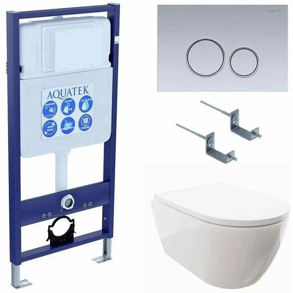 Комплект инсталляция с унитазом Aquatek Поларисс сиденьем Standard INS-0000012+унитаз Поларис AQ0700-00 с сиденьем soft-close+ крепеж KKI-0000002 +кла