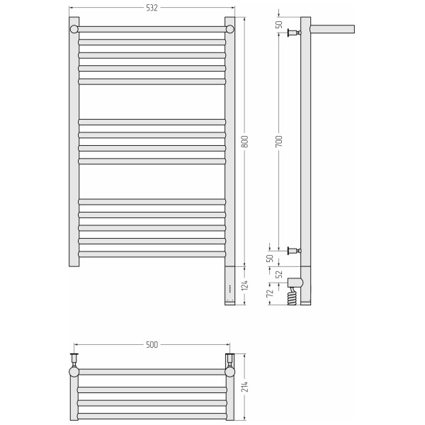 Полотенцесушитель электрический Сунержа Богема 3.0 800x500 с полочкой провод справа матовый белый (30-5807-8050)