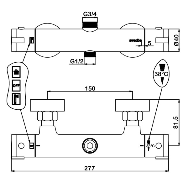 Смеситель для душа Swedbe Hermes хром (9022)