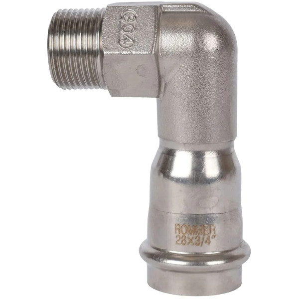Переход угловой 28х3/4"Н Rommer из нержавеющей стали (пресс) (RSS-0010-002834) Переход угловой 28х3/4"Н Rommer из нержавеющей стали (пресс) (RSS-0010-002834)