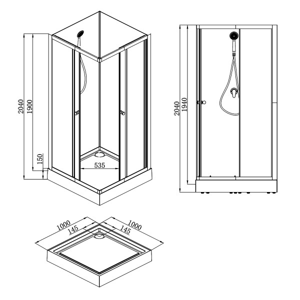 Душевая кабина Loranto Neo 100x100x190 стекло прозрачное, профиль черный (CS-21801-10)