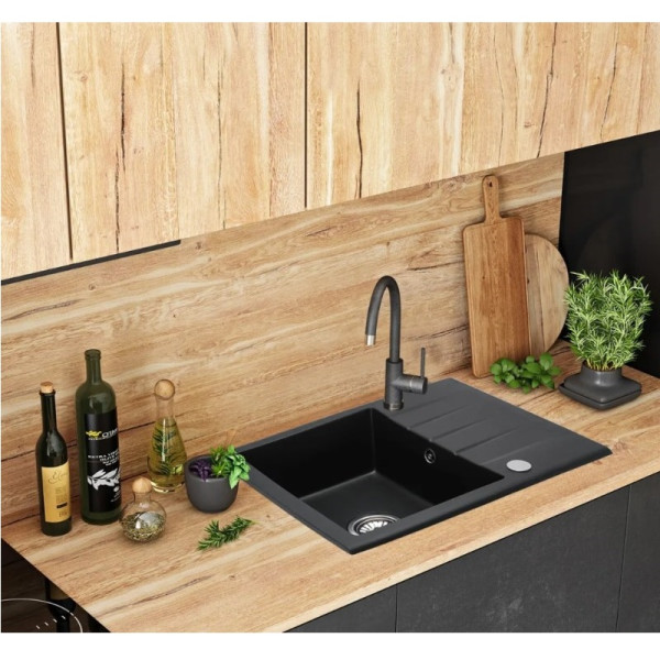 Мойка для кухни Rea north black metalic гранит 59,5x48,5x18 черная металлик (ZLE-00126)