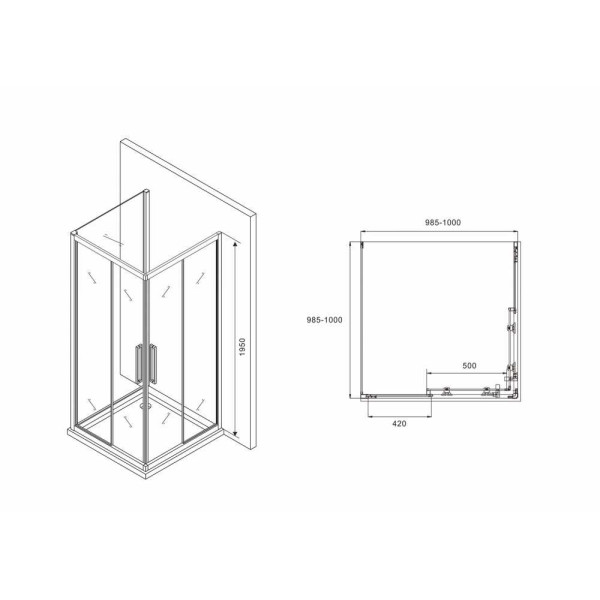 Душевой уголок Abber Schwarzer Diamant 100x100 стекло прозрачное, профиль черный (AG02100BH-S100B)