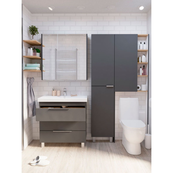 Пенал напольный 1Marka Gaula 400*150*1900 черный (У92552)