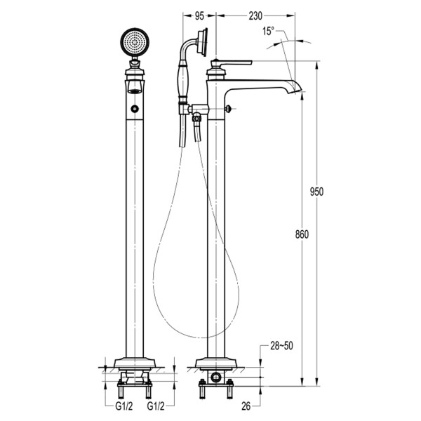 Смеситель напольный Swedbe Terracotta Art с душевой лейкой терракота (темная бронза) (2514) Смеситель напольный Swedbe Terracotta Art с душевой лейкой терракота (темная бронза) (2514)