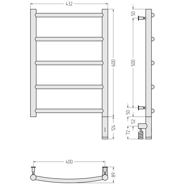 Полотенцесушитель электрический Сунержа Галант 3.0 600x400 провод справа матовый чёрный (31-5801-6040)