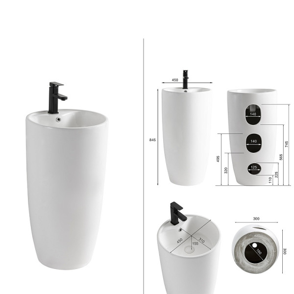 Раковина напольная Azario 45x45x84,5 белая (AZ-M30148) Раковина напольная Azario 45x45x84,5 белая (AZ-M30148)