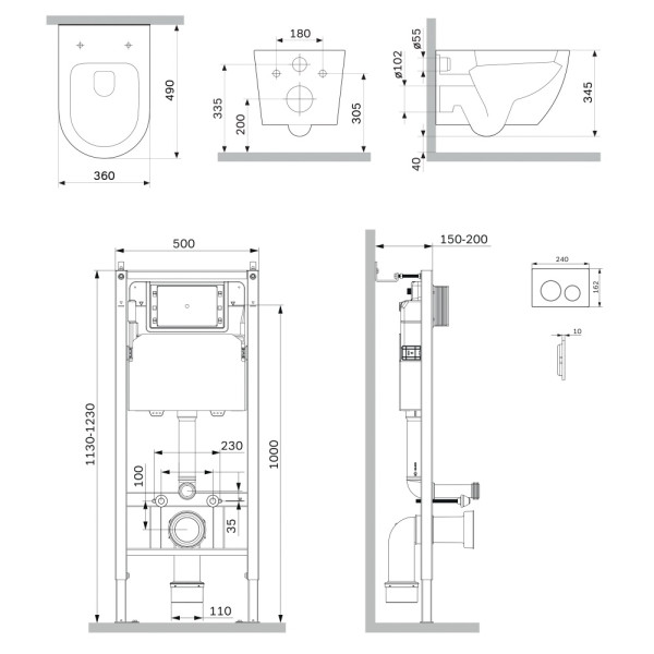 Комплект инсталляция с унитазом AM.PM PrimeFit с клав L белый глянц с подвесным унитазом Like AquaSpin 2.0 (IS90101.801901)