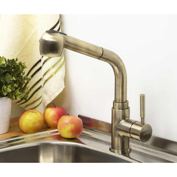 Смеситель для кухни WasserKRAFT с выдвижным изливом, светлая бронза (A8237)