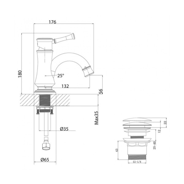 Смеситель для раковины Lemark Peretto c донным клапаном (LM6306RB)