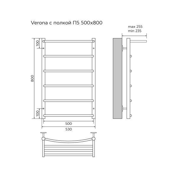 Полотенцесушитель водяной Azario Verona 500x800 с полочкой (хром)