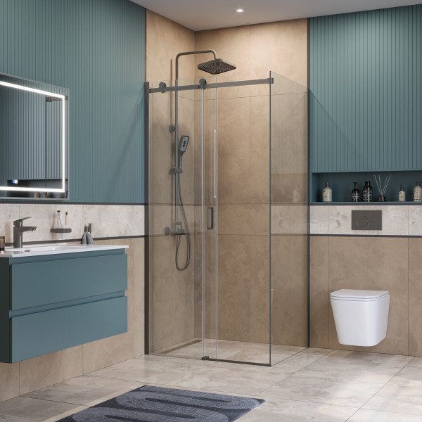 Душевой уголок BelBagno Soft Close-2 110x80x200 стекло прозрачное, профиль оружейная сталь матовая (SOFT_CLOSE-2-AH-1-110/80-C-GM)