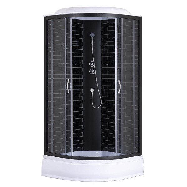 Душевая кабина Loranto 100x100x215 стекло прозрачное, профиль черный, черный кирпичный узор (CS-6610-25GB 10)