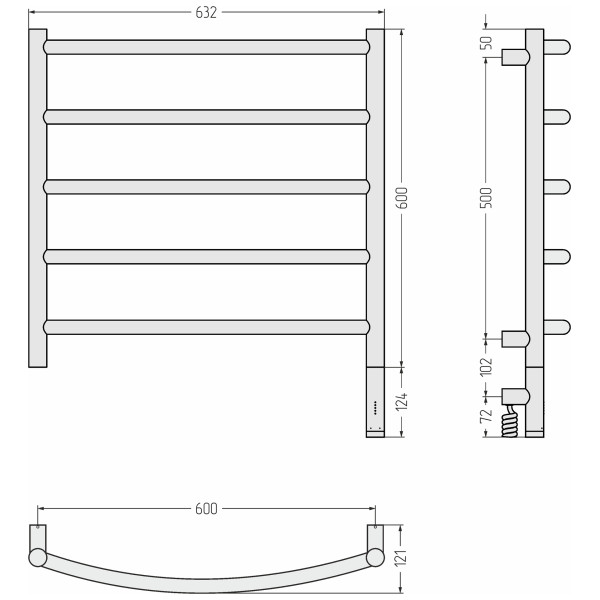 Полотенцесушитель электрический Сунержа Галант 3.1 600х600 МЭМ провод справа (00-6001-6060)