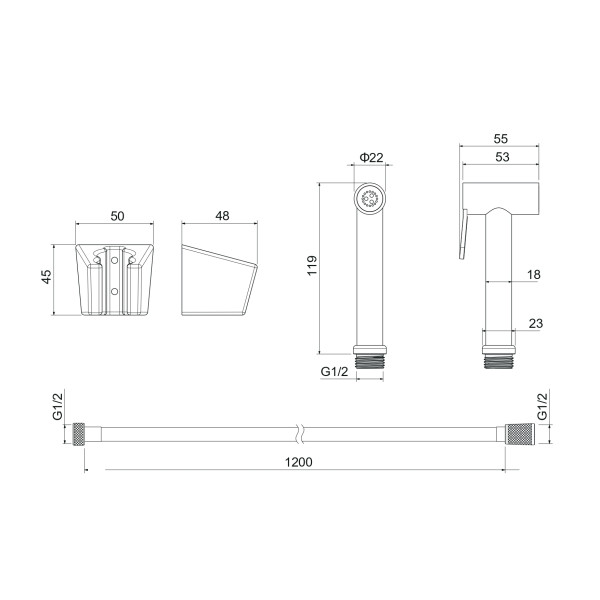 Лейка гигиеническая со шлангом Aquatek 120 см и держателем, золото (AQ2054BG)