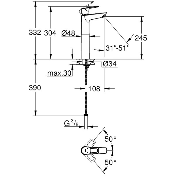 Смеситель для раковины Grohe BauLoop хром (23764001)