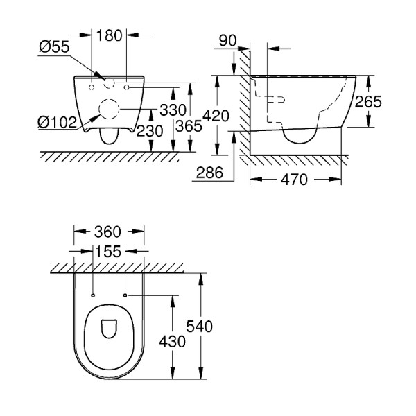 Унитаз подвесной Grohe Essence безободковый без сиденья (3957100H)