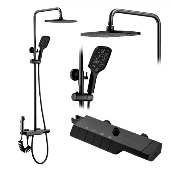 Душевая система термостатическая на четыре режима Rea Rob Black mat (REA-P6627)