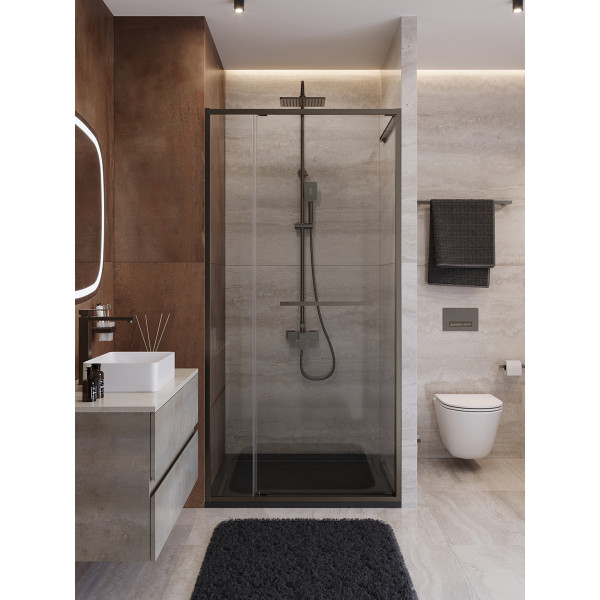 Душевая дверь Cezares Lux 100x195 стекло прозрачное, профиль оружейная сталь (LUX-B-FS-11-100-C-GM)