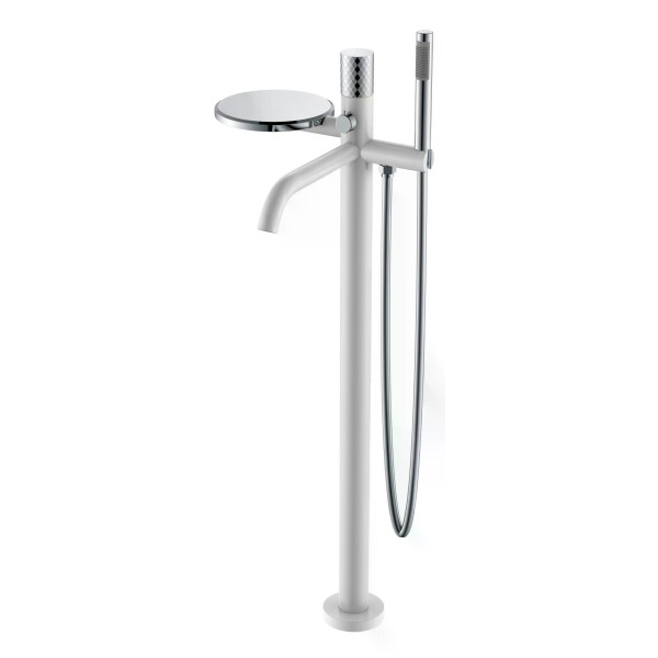 Смеситель напольный Boheme Stick белый с душевым комплектом (129-WCR)