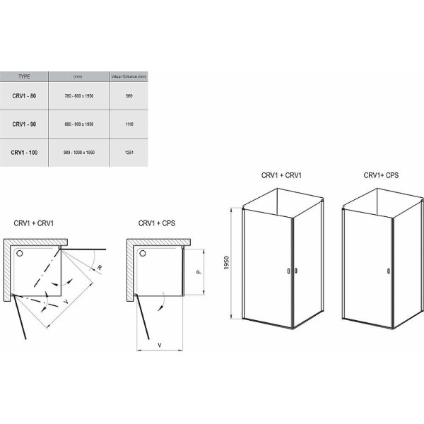 Дверь душевая Ravak Chrome CRV1-80 80x195 стекло прозрачное, профиль хром (1QV40C01Z1)