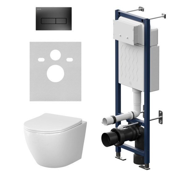 Комплект инсталляция с унитазом AM.PM ErgoFit с клав M черная матовая с подвесным унитазом Like AquaSpin 2.0 (IS110338.801901)