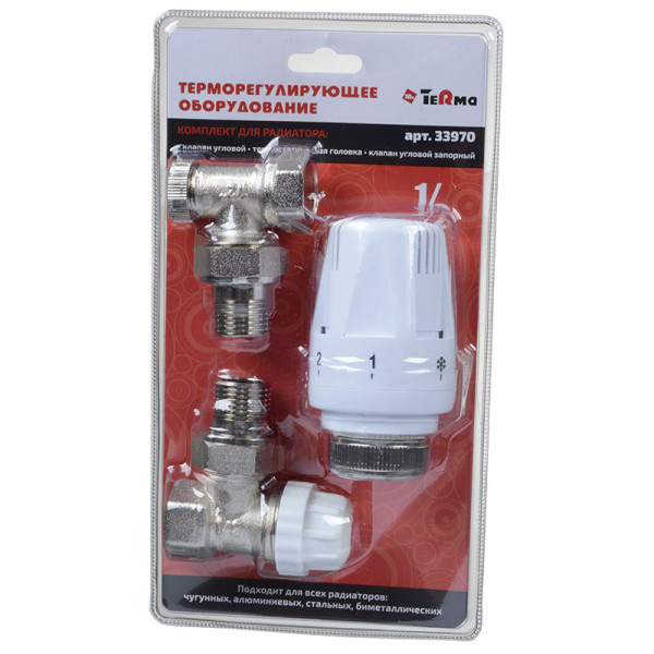 Комплект термостатический угловой 1/2" TeRma (2 клапана + термоголовка) (33970) Комплект термостатический угловой 1/2" TeRma (2 клапана + термоголовка) (33970)