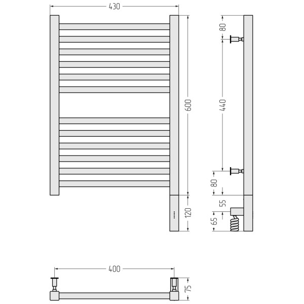 Полотенцесушитель электрический Сунержа Модус 3.0 600x400 провод справа матовый белый (30-5701-6040)